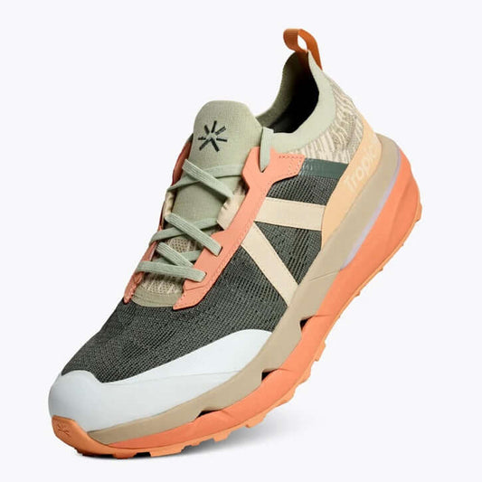 Tropicfeel I Terra.001 sneaker in groen en oranje, perfect voor wandelingen en avonturen op verschillende ondergronden.