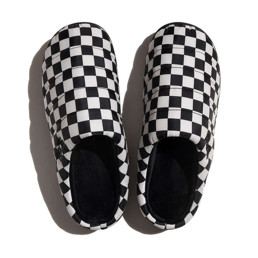 Subu I F-Line Checker stylish black and white checkered slippers, perfect for indoor and outdoor wear.