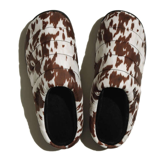 Subu I F-Line Cow brown soft slippers with minimalist design, perfect for indoor and short outdoor use.