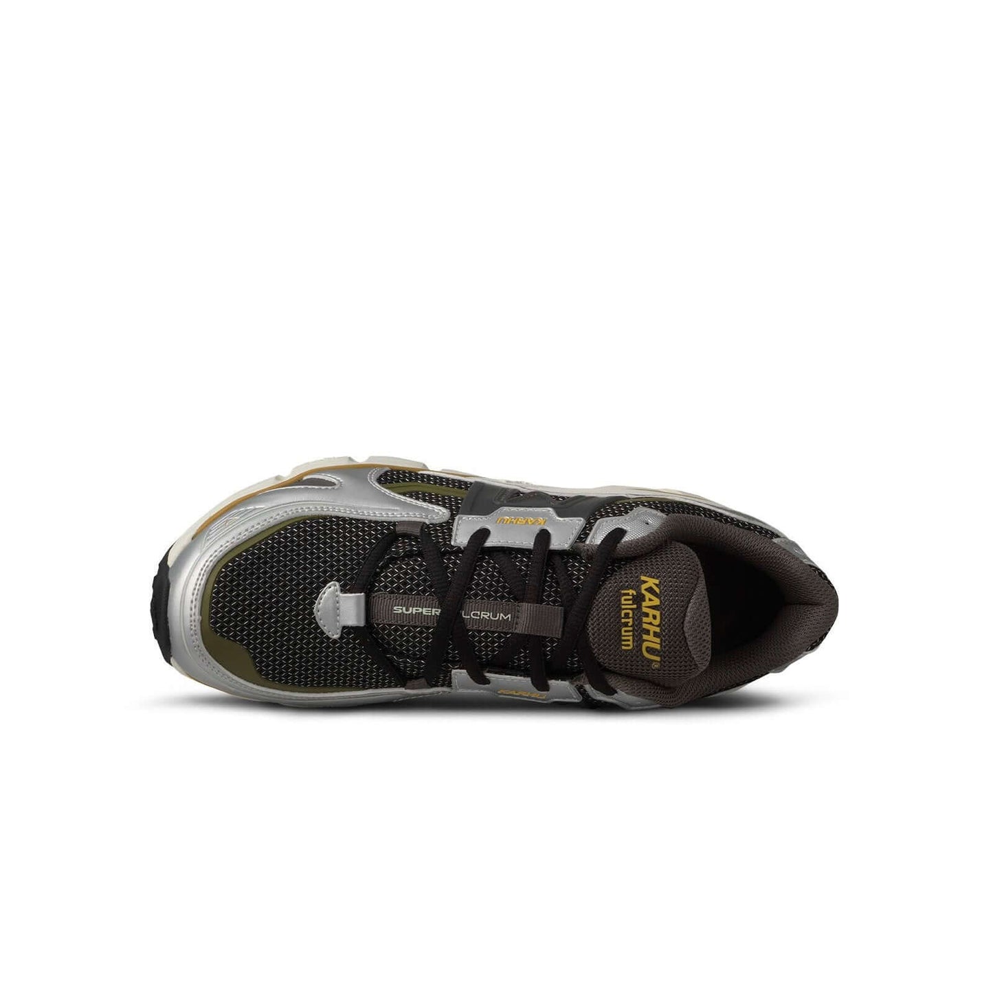 Karhu I Super Fulcrum Silver/Dark gull gray sneaker with breathable mesh and retro design.