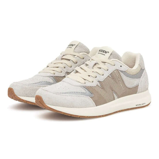 Woden I Rigmor suede Delphin sneakers in lichte grijs- en beige tinten met comfortabele binnenzool.