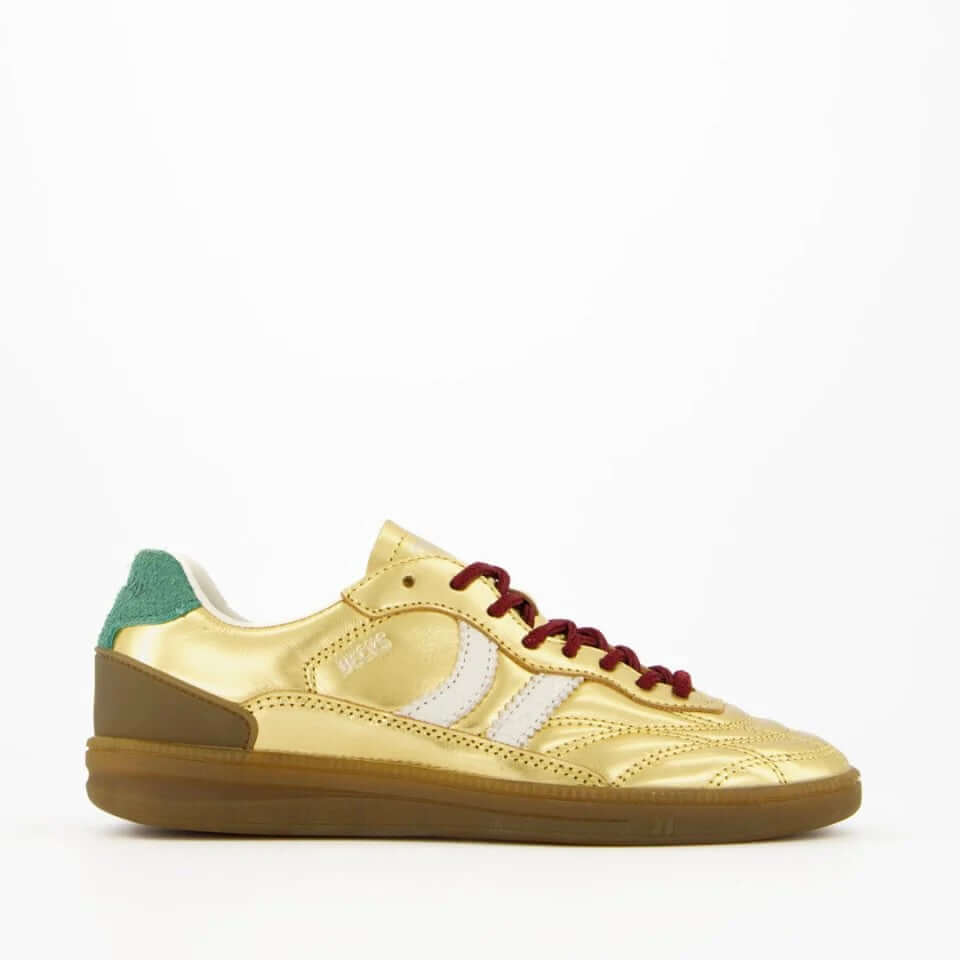 Coolway I Becks Gold sneakers featuring a retro indoor-soccer design with polished leather and suede details.