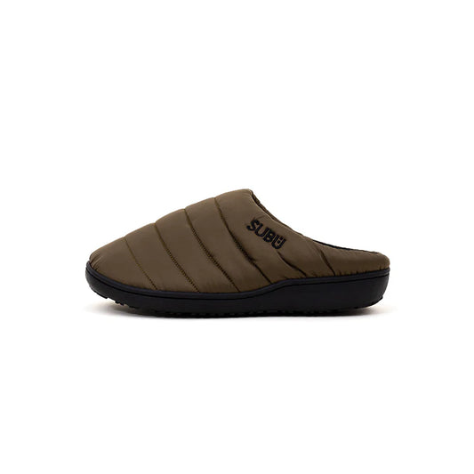 Subu I F-Line Mountain Khaki soft slippers with minimalist design and no heel.