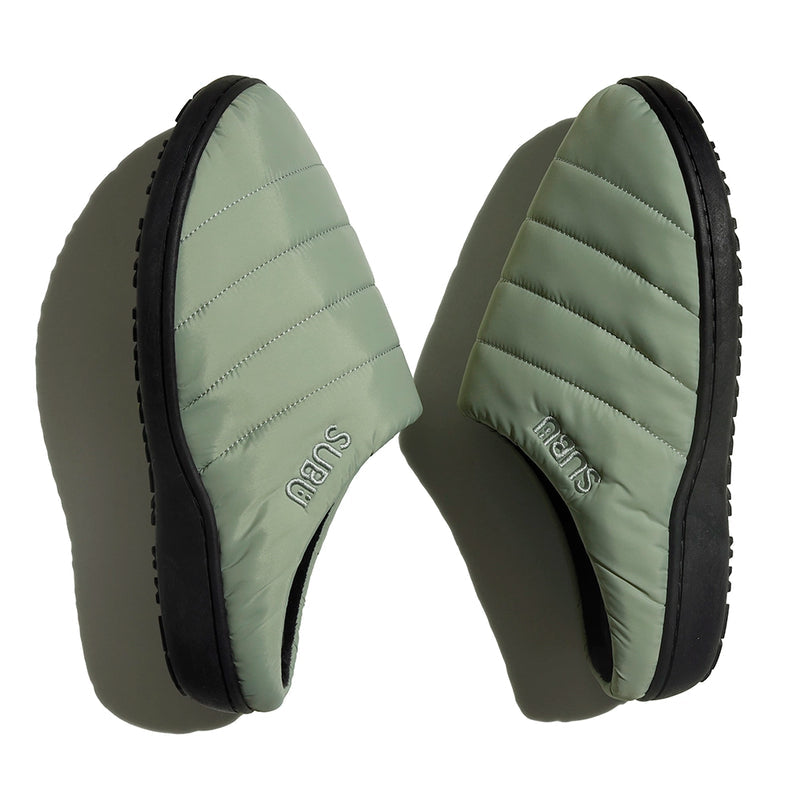 Subu F-Line Smoke green slippers with soft, warm quilted design, ideal for indoor and outdoor use.