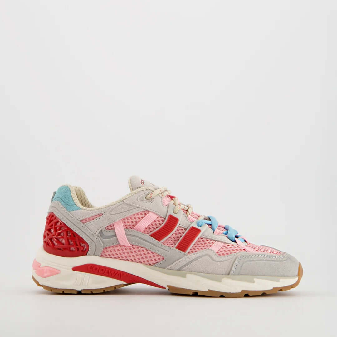Coolway I 2003 PNK sneakers met suède en mesh, sportief-retro design in roze en volt kleuren.