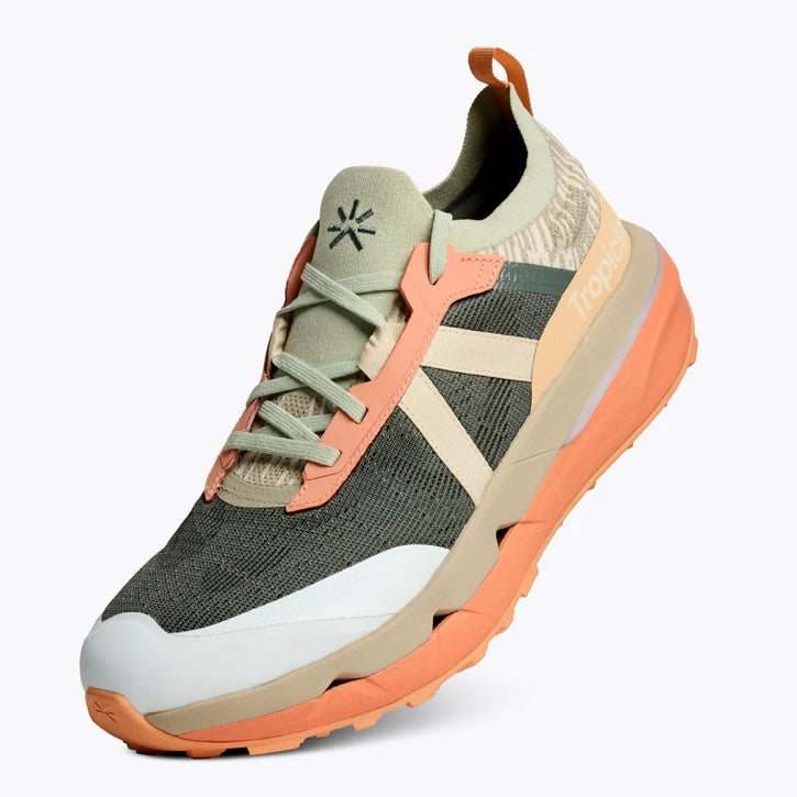 Tropicfeel I Terra.001 sneaker in groen en oranje, perfect voor wandelingen en avonturen op verschillende ondergronden.