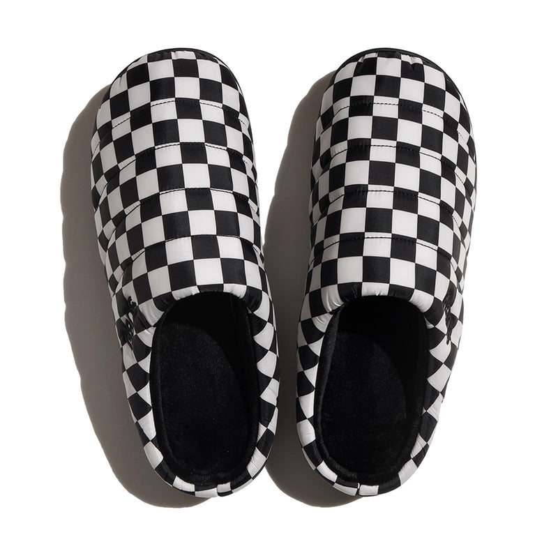 Subu I F-Line Checker stylish black and white checkered slippers, perfect for indoor and outdoor wear.