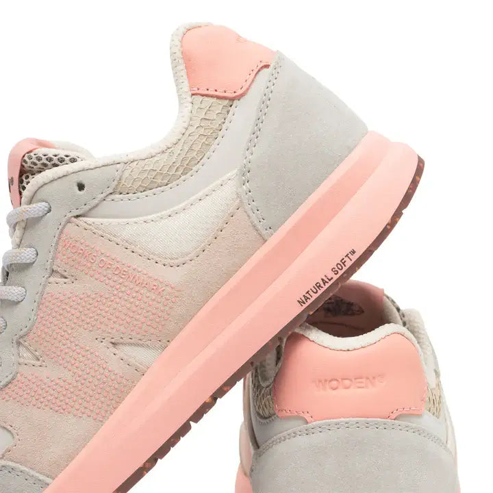 Woden I Rigmor open mesh sneaker in blush met LWG-gecertificeerd suède en gerecycled mesh
