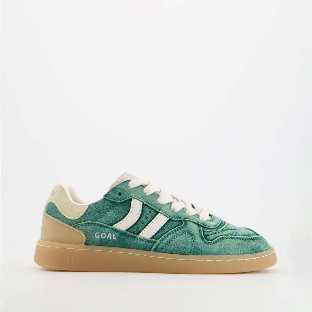 Coolway I Goal GVN Kiwi chroma sportieve sneaker met retro-uitstraling in groen met beige