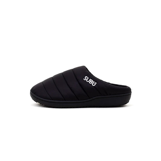 Subu I F-Line Black soft, warm slippers with a minimalist design ideal for indoor and quick outdoor use.