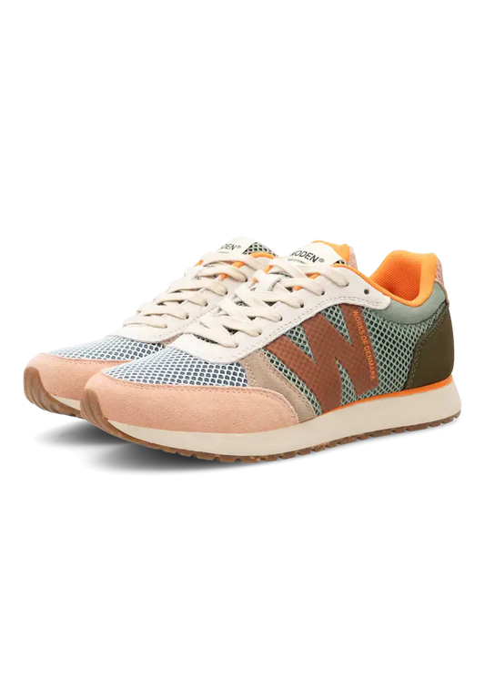 Woden I Ronja icon Light algae multi damessneakers met retro-design en W-logo in stijlvolle kleuren.