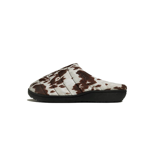 Subu I F-Line Cow brown slippers with minimalistic design, perfect for indoor and outdoor wear.